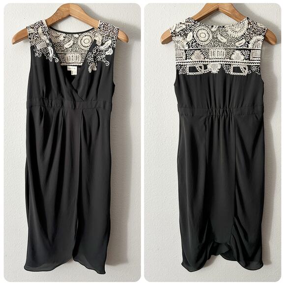 Meadow Rue Grecian Draped Sleeveless Tan Lace Knee Length Dress women’s size 12 - Picture 1 of 15